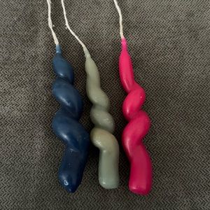 Cute trio of multi-colored mini taper candles